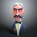 Cartoon Character Gentleman With White Hair Monocle Mustache Bow Tie And Blue Suit Badge