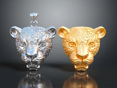 Elegant Silver And Gold Leopard Head Pendant Stylish Fashion Jewelry Accessories 3d model