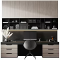 Modern Desk With Open Bookshelf Computer Monitor Gray Chair And Decorations