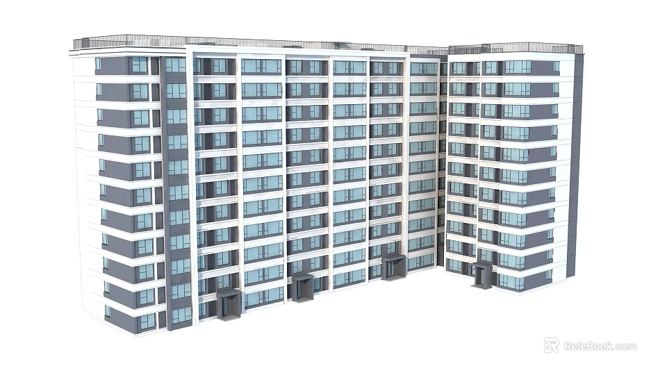 Modern Multi Storey Residential Building With Glass Windows White Gray Facade And Balconies 3d model 