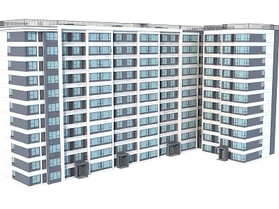 Modern Multi Storey Residential Building With Glass Windows White Gray Facade And Balconies 3d model