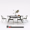 Modern Dining Table Set with Four Chairs Vase Dried Plants and Fruit Plate