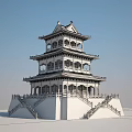 Chinese-style ancient building attic 3d model
