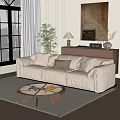 Beige Sectional Sofa With Plush Pillows Wooden TV Cabinet Green Plant And Large Window
