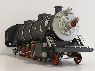 Vintage Black Steam Train Locomotive With Red Wheels And Silver Metal Details 3d model