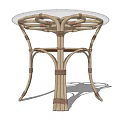 Natural Rattan Round Table With Transparent Glass Top And Woven Legs Design