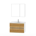Bathroom Vanity Cabinet With Double Door Mirror Wooden Design Sink And Faucet