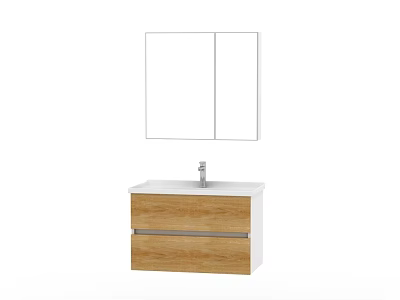 Bathroom Vanity Cabinet With Double Door Mirror Wooden Design Sink And Faucet 3d model
