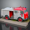 Red And Gray Fire Truck Model With Red Wheels Emblem Display Base And Green Grass
