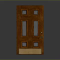 Classic Brown Wooden Door With Glass Panels And Metal Lock Design