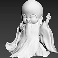3D Model Game Movie Character Bald Elder Long Beard White Robe Light Blue Sleeves Gesture