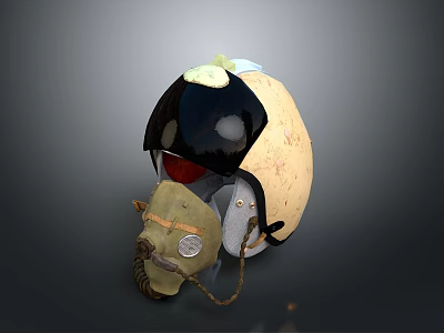 Military Weapon Helmet With Black And Beige Shell Visor Respirator And Accessories 3d model
