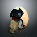 Military Weapon Helmet With Black And Beige Shell Visor Respirator And Accessories