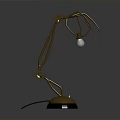 Curved Metallic Mechanical Arm With Hanging Transparent Sphere And Round Base