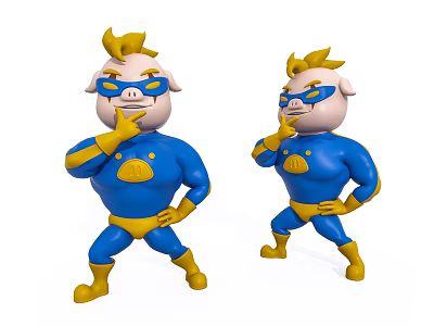 Pig Like Superhero Game And Movie Character With Blue Costume Yellow Accents Posing Dynamically 3d model