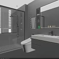 Modern Bathroom Interior Design With Glass Shower White Toilet Vanity And Gray Cabinets