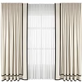 Beige Curtain Panels with White Sheer Layer for Window Decoration 3d model