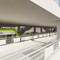 Modern Station Building With Glass Facade And Multi Level Structure Open Plaza Green Space Steps 3d model