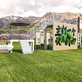 Scenic Photo Spot With Mountain Backdrop Cherry Blossoms And Lush Grassland