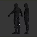 Three Black Outfit Human Figure 3D Models Standing In Different Poses