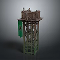 Scenic Wooden Watchtower With Green Flag And Ancient Structure In Landscape