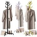 Stylish Yellow And Purple Coat Racks With Coats Scarves And Handbag