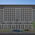 White Modern Office Building Exterior With Glass Curtain Walls Trees And Sunset Sky