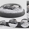 Gray Velvet Round Bed With Soft Bedding And Plush Pillows In Modern Bedroom Design