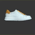 White Casual Shoes with Orange Tongue and Laces Thick Sole Leather Upper