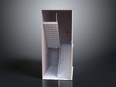 Detailed White Staircase Model With Interior Steps And Handrail Design 3d model
