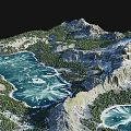 Aerial View Of Breathtaking Mountain Landscape With Snowy Peaks And Crystal Clear Icy Lake