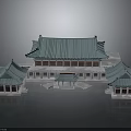 Chinese Traditional Architecture With Green Roof And Symmetrical Pavilion Structures