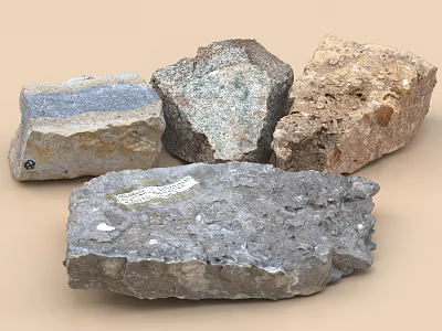 Natural Stones With Various Colors And Textures On Light Brown Wood Background 3d model