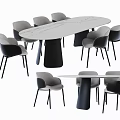 Modern Dining Table Set With Marble Top Black Column Legs And Gray Chairs 3d model