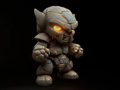 Detailed Mythical Stone Warrior Doll With Glowing Eyes And Cracked Surface Design 3d model