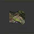 3D Terrain Model With Green Vegetation Terrace Fields And Mountain Structures