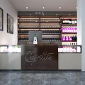 Tobacco and Liquor Store Interior With Counter Display Cases And Shelves Of Cigarettes And Wines