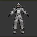 Game Movie Character With White Blue Space Suit Standing 3D Model On Gray Background