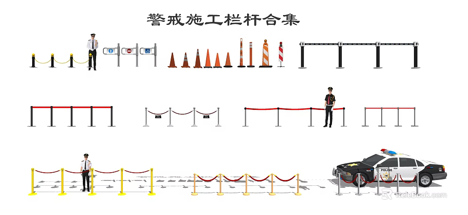 Various Construction Warning Fences With Cones Striped Barriers And Guard Scenes 3d model