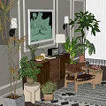 Stylish Wooden Console Table In Entryway With Green Plants Decorative Chair And Decor Items