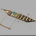 Traditional Handcrafted Wooden Boat With Decorative Elements And Wooden Oars