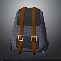 Stylish Blue Plaid Backpack With Orange Straps And Gold Square Buckles