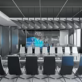 Modern Conference Room Interior With Large Screen White Chairs Unique Ceiling And Windows