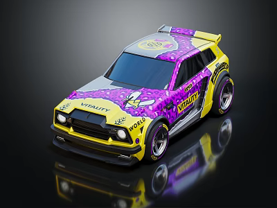 Vibrant Purple Yellow Racing Style Car With Rear Spoiler And Modified Design 3d model