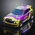 Vibrant Purple Yellow Racing Style Car With Rear Spoiler And Modified Design
