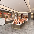 Modern Tobacco and Alcohol Store Interior with Shelves of Liquor Tobacco Products and Green Plant Decor