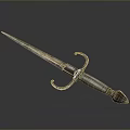 Ancient Metallic Dagger with Decorative Hilt and Intricate Carved Handle Design