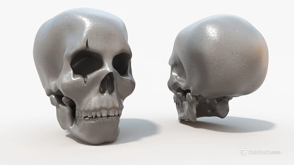 Silver Skull Sculpture Artistic 3D Carved With Front And Side Detailed Views 3d model 