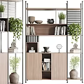 Elegant Modern Wooden Shelving Unit With Books Plants And Decorative Items