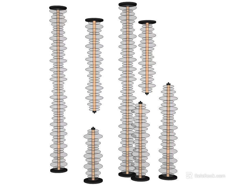 Modern Floor Lamps For Home Decor With Multiple Heights Spiral Design Gray Orange Black Bases 3d model 